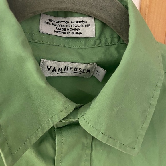 Set Lot 2 Van Heusen Long Sleeve Button Down Shirts Boys Youth 12 Blue Green - Picture 3 of 4